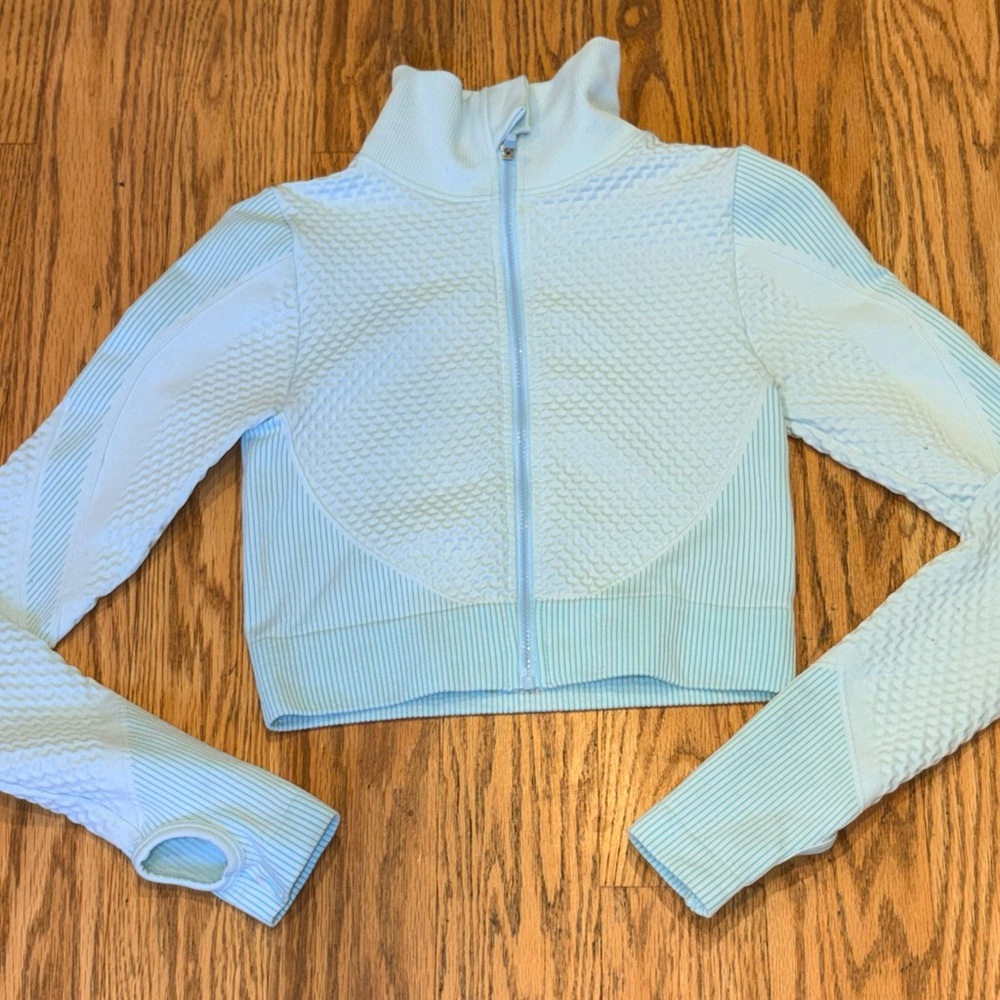 Light Blue Textured Zip-Up Jacket